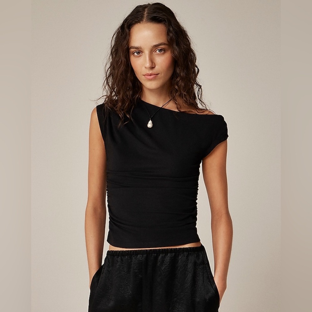 J Crew Stretch Cotton Blend Off-the-Shoulder Top in Black Size Small NWT